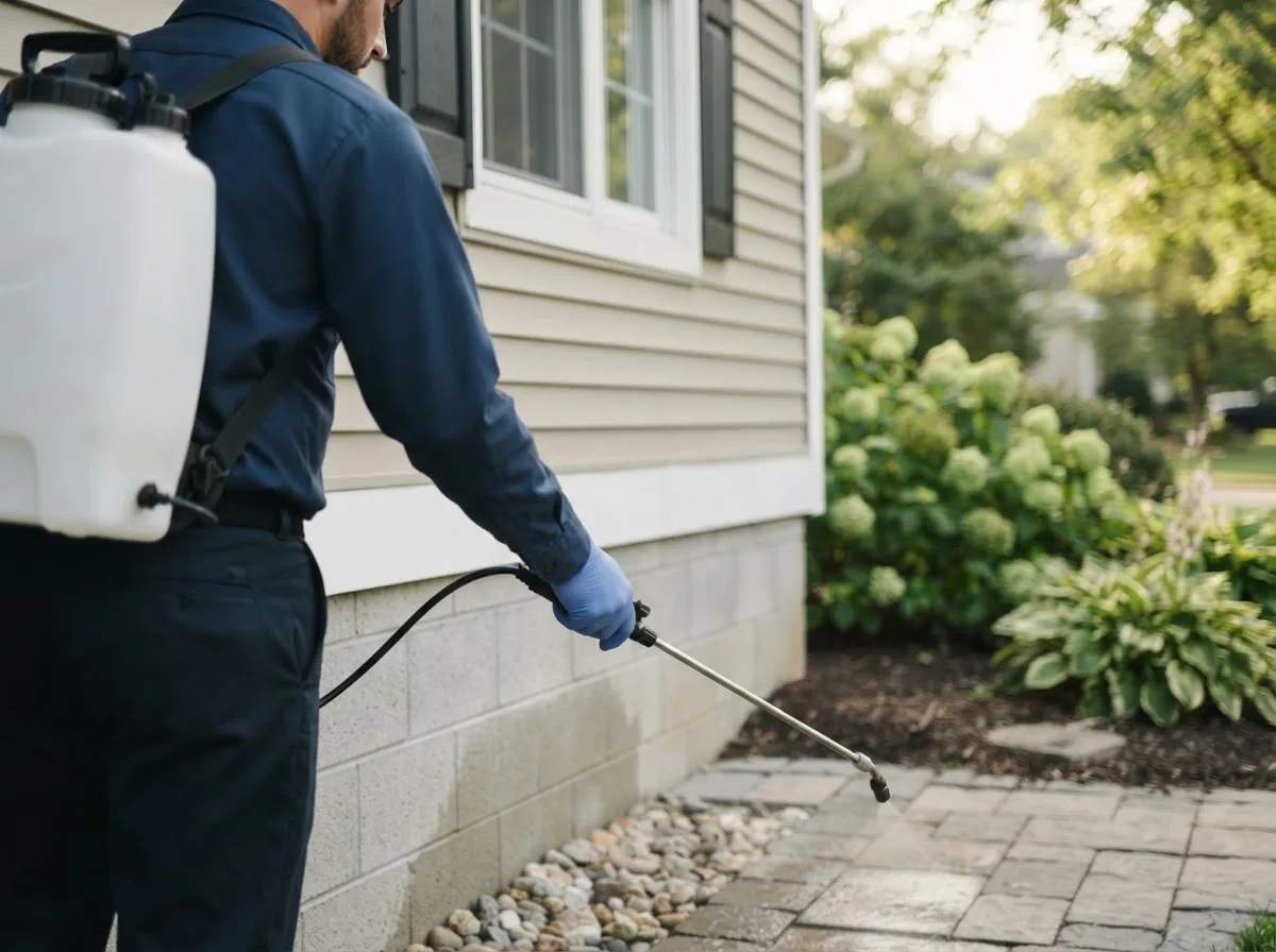 Pest control technician inspecting a home in Fenton, MI